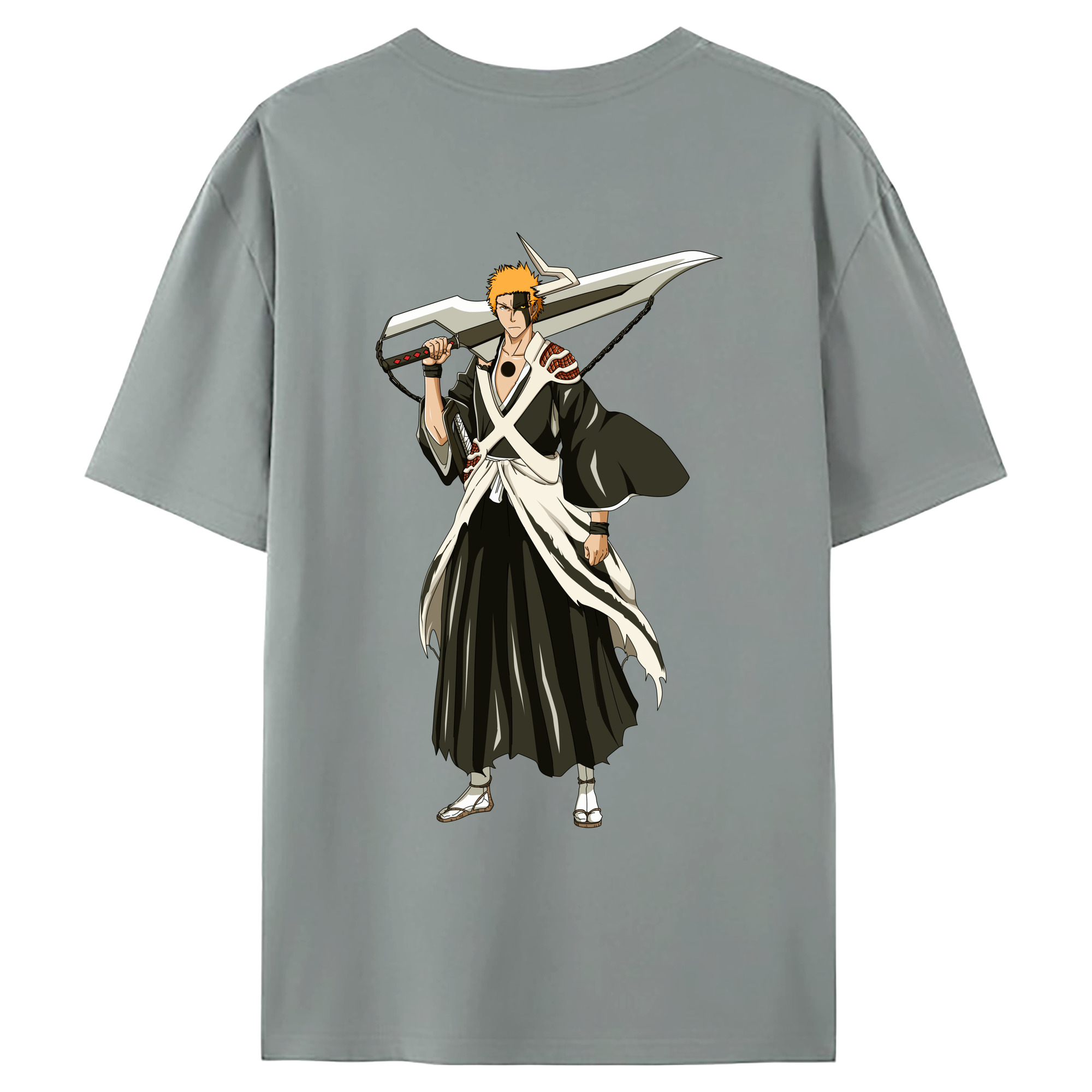 （画像用） ブリーチ 黒崎一護（くろさき いちご）BLEACH Kurosaki Ichigo 綿100％ メンズ半袖Tシャツ（バックプリント） 通気性